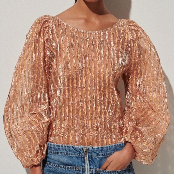 NWT Rachel Comey Metallic Peach Swoop Blouse - Picture 2 of 6